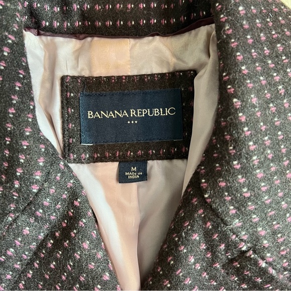 Banana Republic Brown With Pink/White Accent Double Breasted Pea Coat Wool Blend - Picture 3 of 8